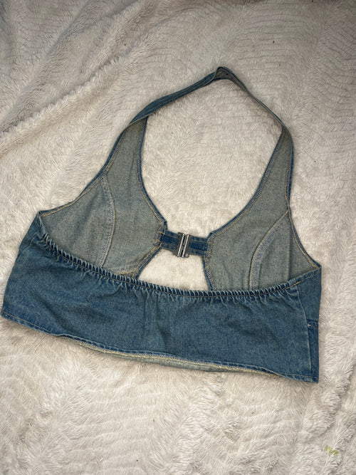Denim strap crop top “Medium”